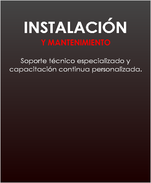 
INSTALACIÓN
Y MANTENIMIENTO Soporte técnico especializado y capacitación continua personalizada.